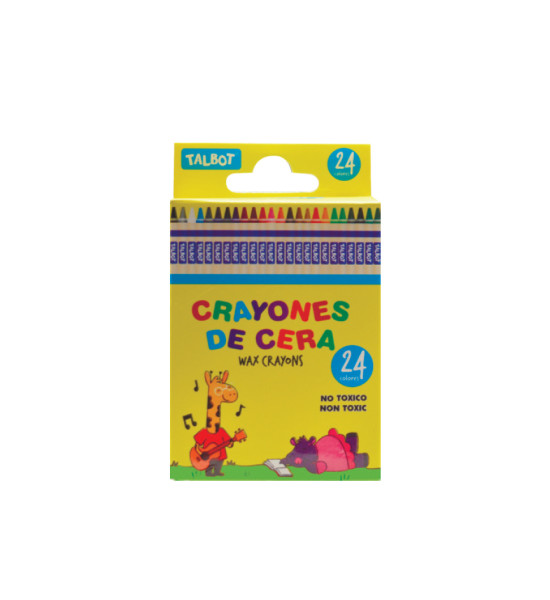 Crayones de Cera, 7 mm x 90 mm, Caja x 24 Colores